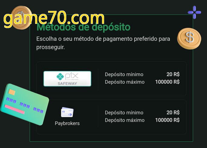 O cassino game70.combet oferece uma grande variedade de métodos de pagamento